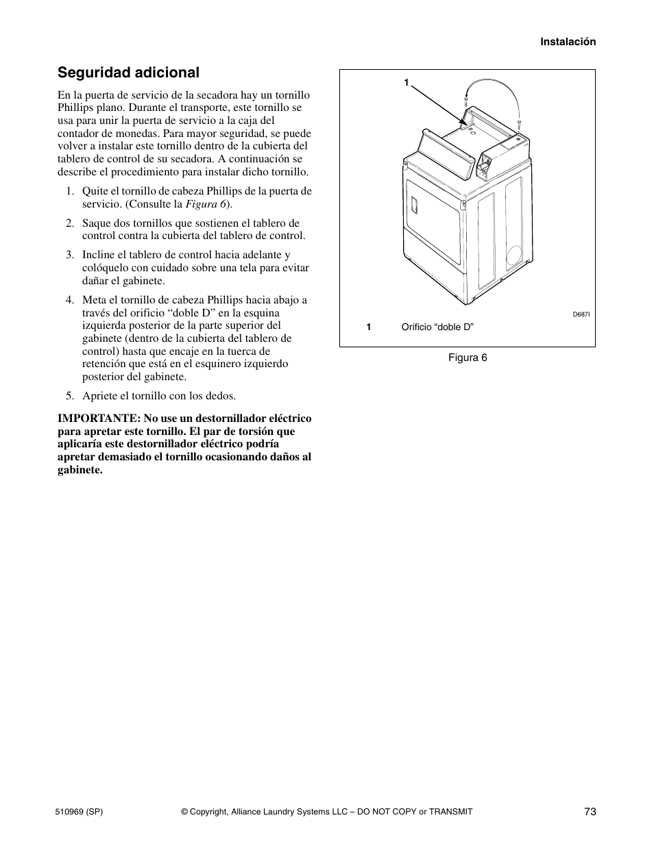 Seguridad adicional | Alliance Laundry Systems D677I User Manual | Page 75 / 122