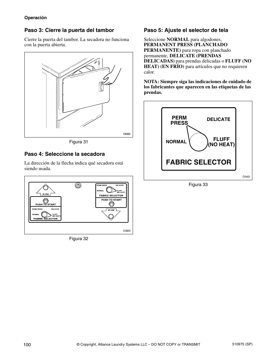 Fabric selector | Alliance Laundry Systems Stacked Clothes Dryer User Manual | Page 102 / 118