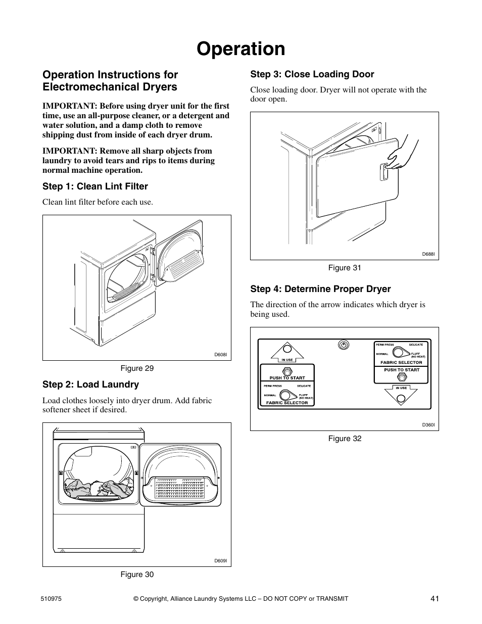 Operation | Alliance Laundry Systems Stacked Clothes Dryer User Manual | Page 43 / 118