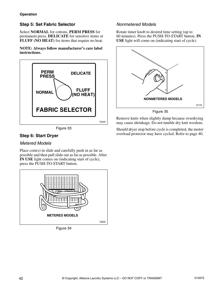 Fabric selector | Alliance Laundry Systems Stacked Clothes Dryer User Manual | Page 44 / 118