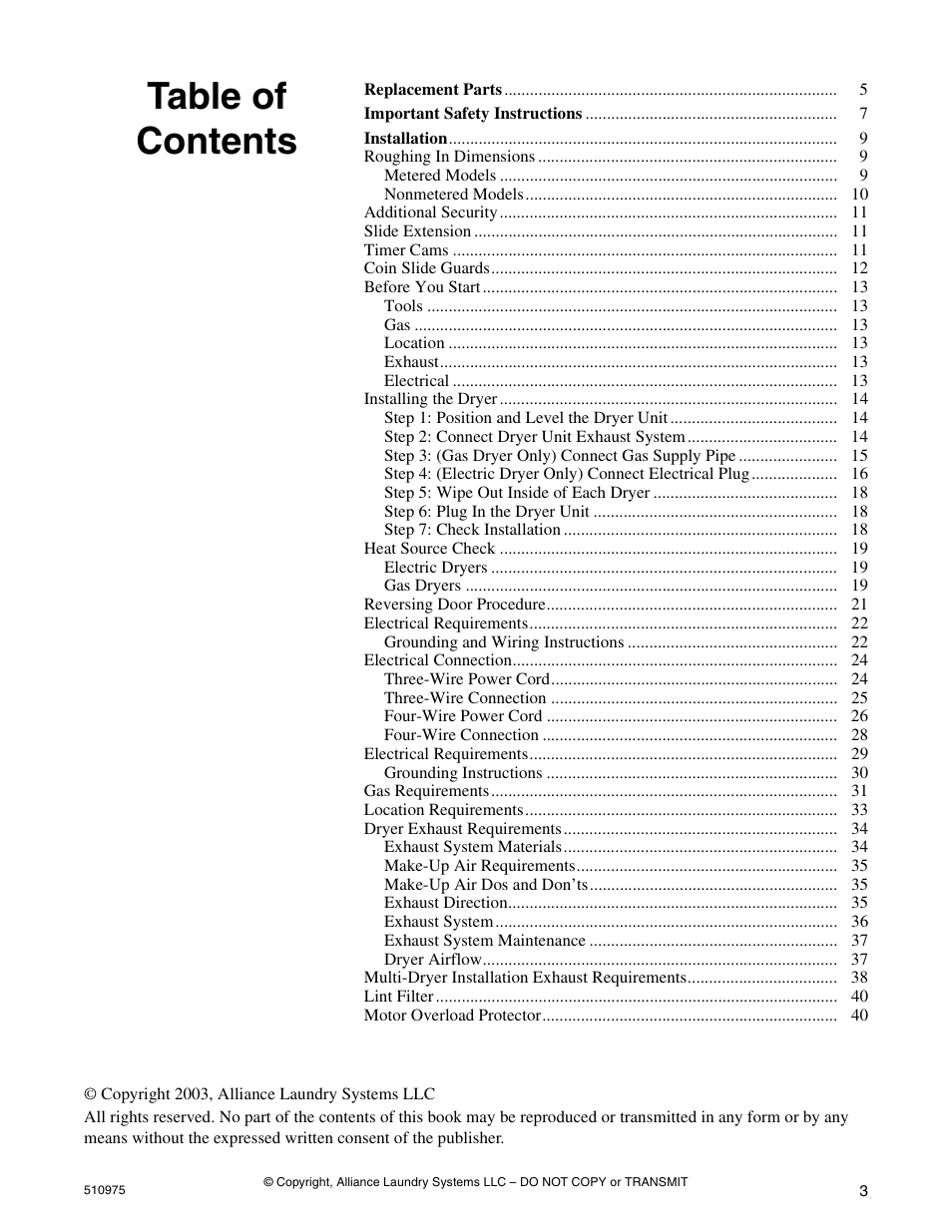 Alliance Laundry Systems Stacked Clothes Dryer User Manual | Page 5 / 118