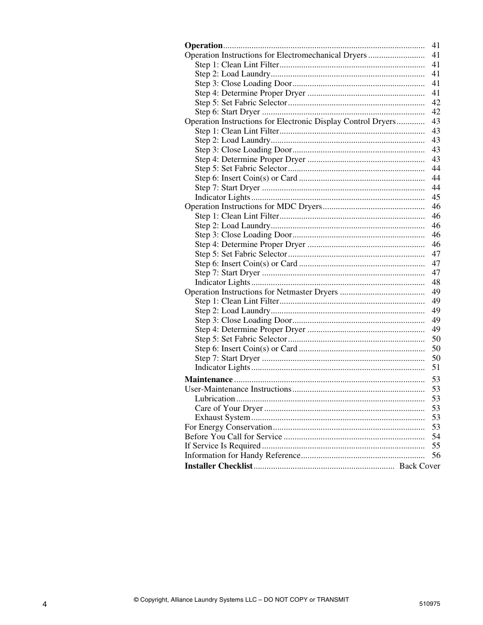 Alliance Laundry Systems Stacked Clothes Dryer User Manual | Page 6 / 118