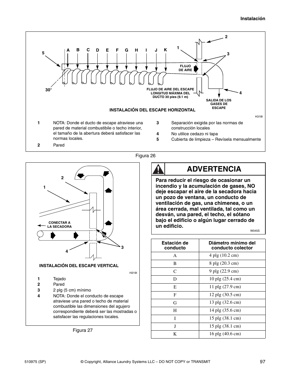 Advertencia | Alliance Laundry Systems Stacked Clothes Dryer User Manual | Page 99 / 118