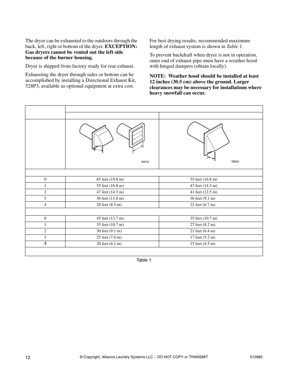 Exhaust direction exhaust system, Exhaust direction, Exhaust system | Alliance Laundry Systems 512685R2 User Manual | Page 14 / 50