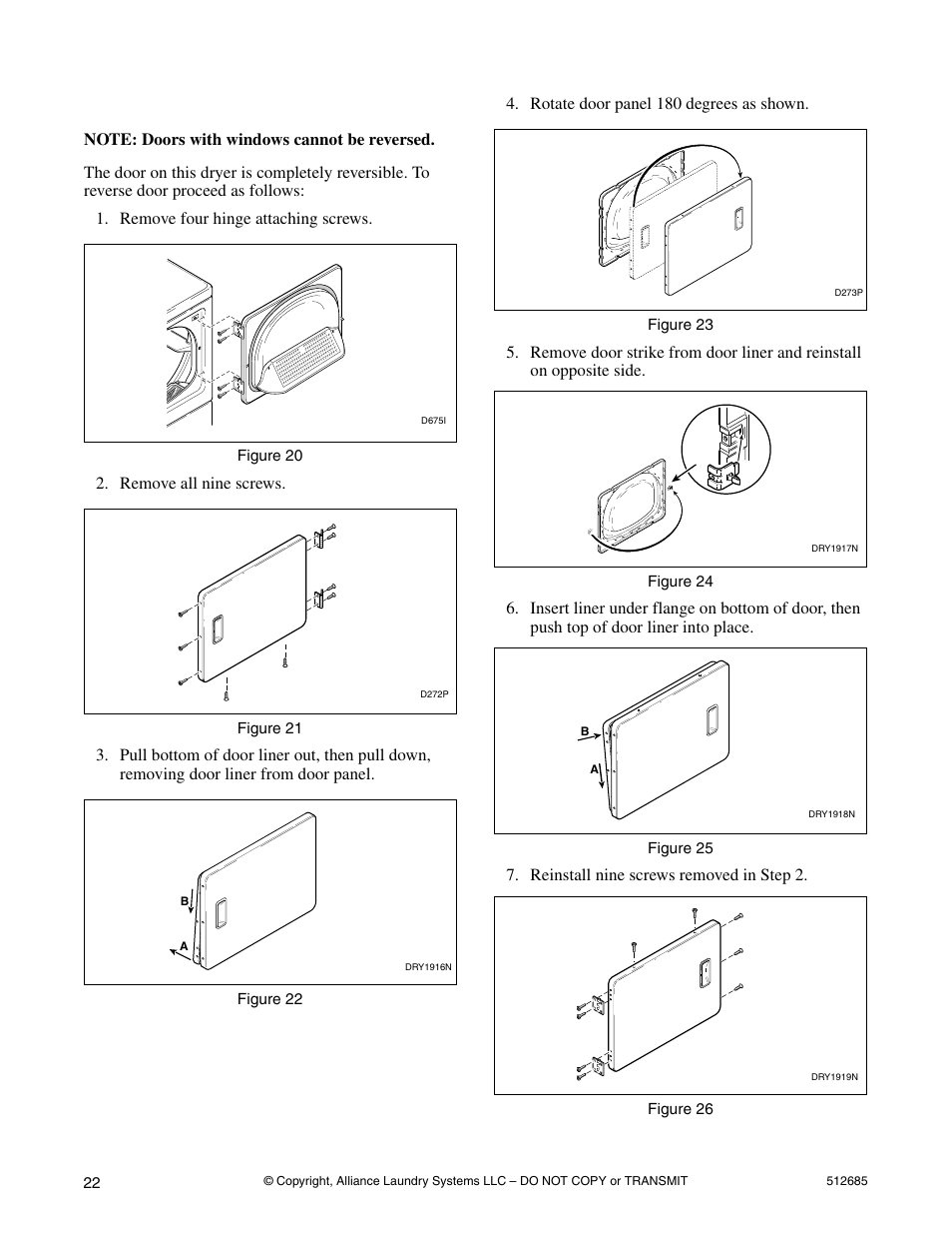 Step 5: reverse door, if desired | Alliance Laundry Systems 512685R2 User Manual | Page 24 / 50