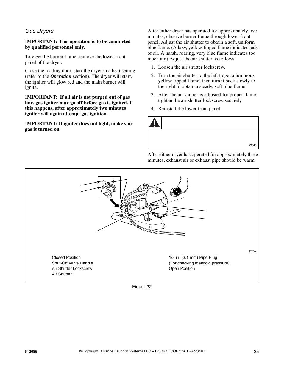 Warning | Alliance Laundry Systems 512685R2 User Manual | Page 27 / 50