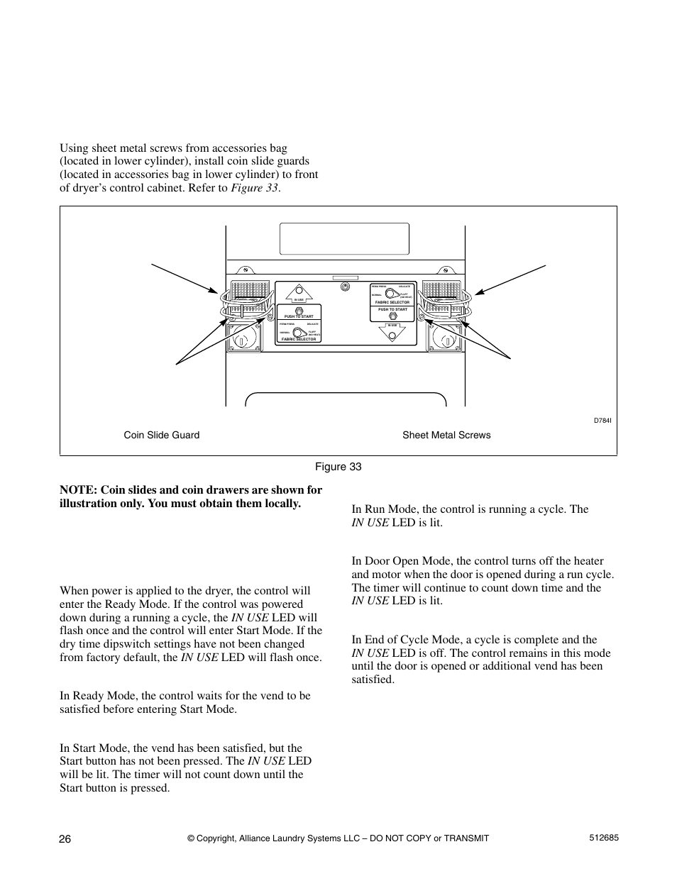 Vending, Coin slide guards coin slide control, Coin slide guards | Coin slide control | Alliance Laundry Systems 512685R2 User Manual | Page 28 / 50