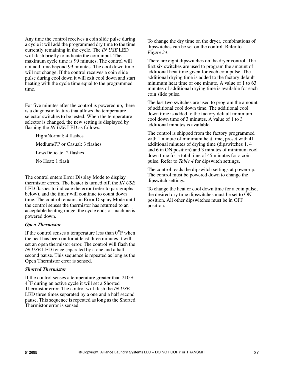 Setting dry time dipswitches | Alliance Laundry Systems 512685R2 User Manual | Page 29 / 50