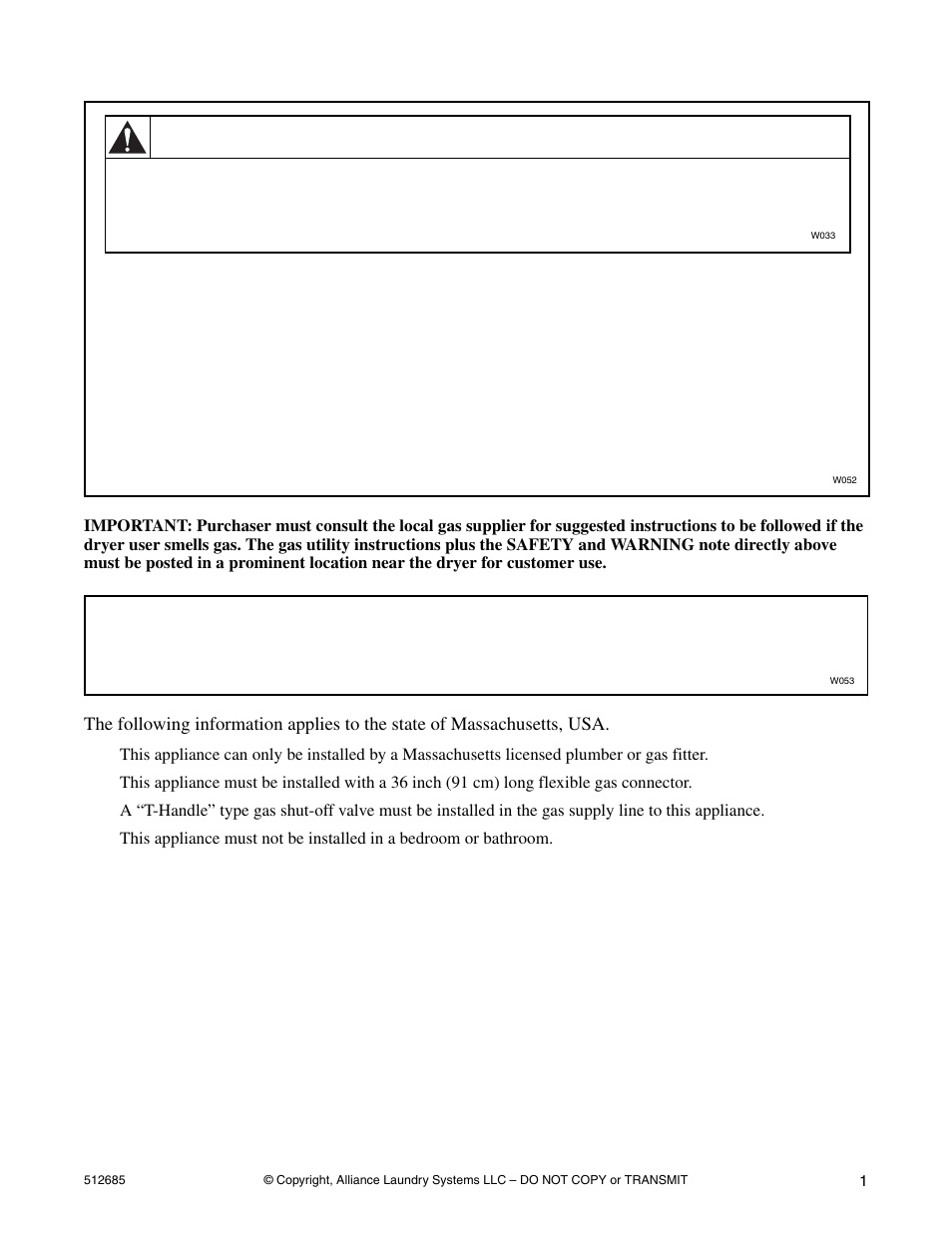 Warning | Alliance Laundry Systems 512685R2 User Manual | Page 3 / 50