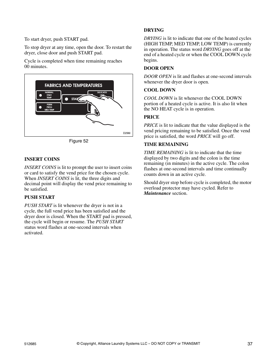 Step 7: start dryer indicator lights | Alliance Laundry Systems 512685R2 User Manual | Page 39 / 50