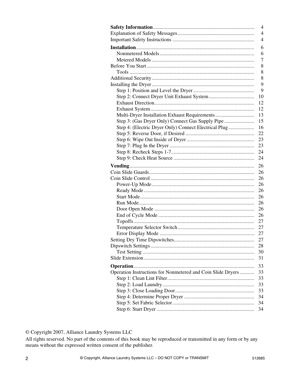 Alliance Laundry Systems 512685R2 User Manual | Page 4 / 50