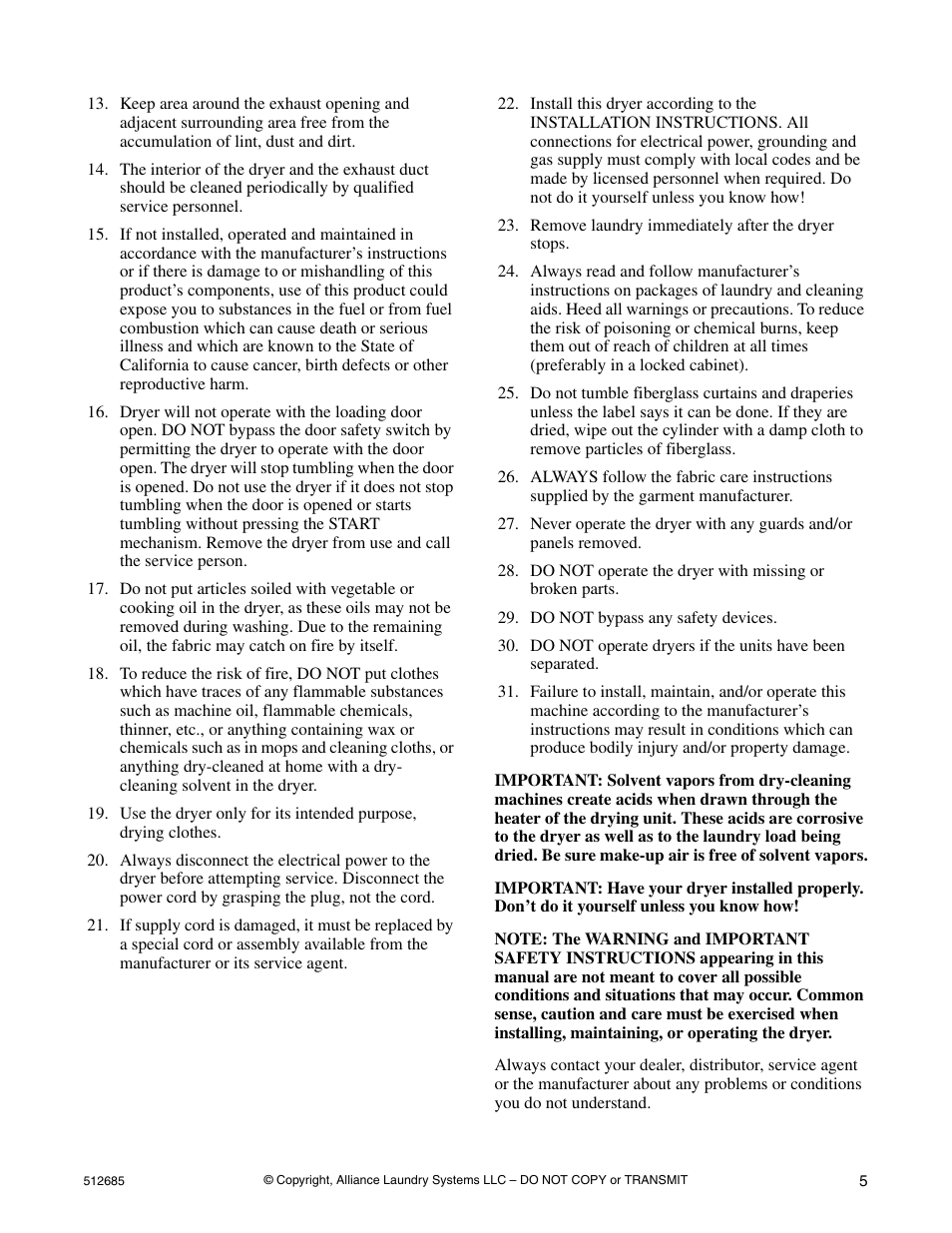 Alliance Laundry Systems 512685R2 User Manual | Page 7 / 50