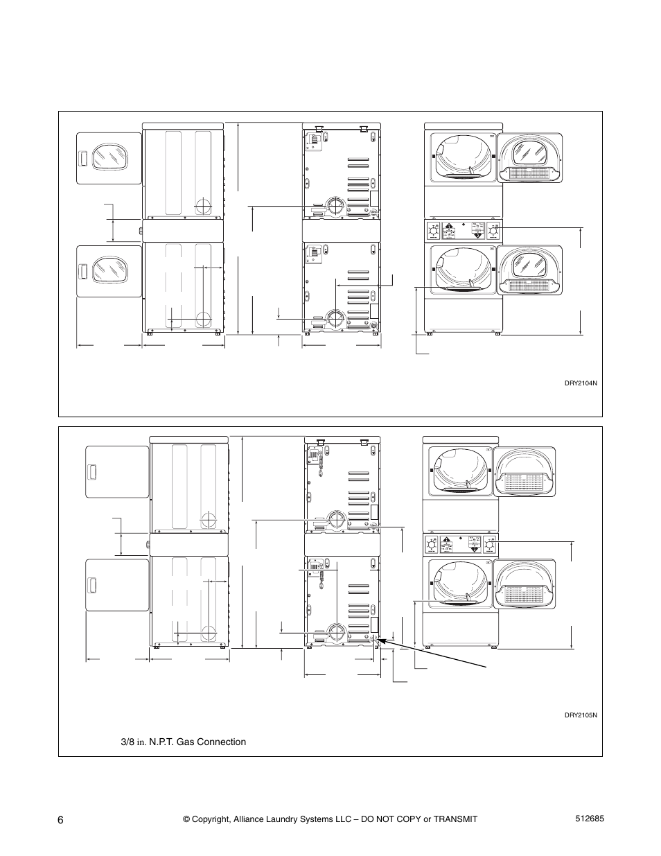 Installation, Nonmetered models, With leveling legs turned into base | Electric models, Gas models | Alliance Laundry Systems 512685R2 User Manual | Page 8 / 50