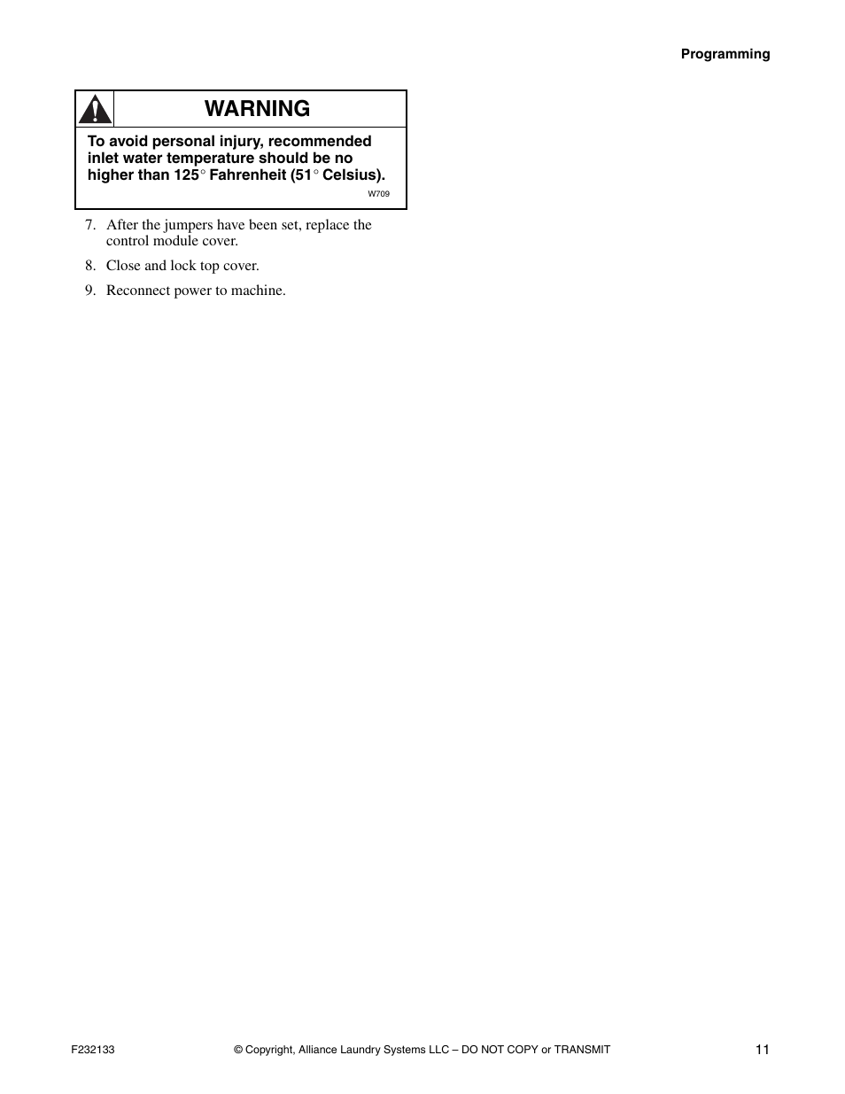 Warning | Alliance Laundry Systems Washer User Manual | Page 15 / 20
