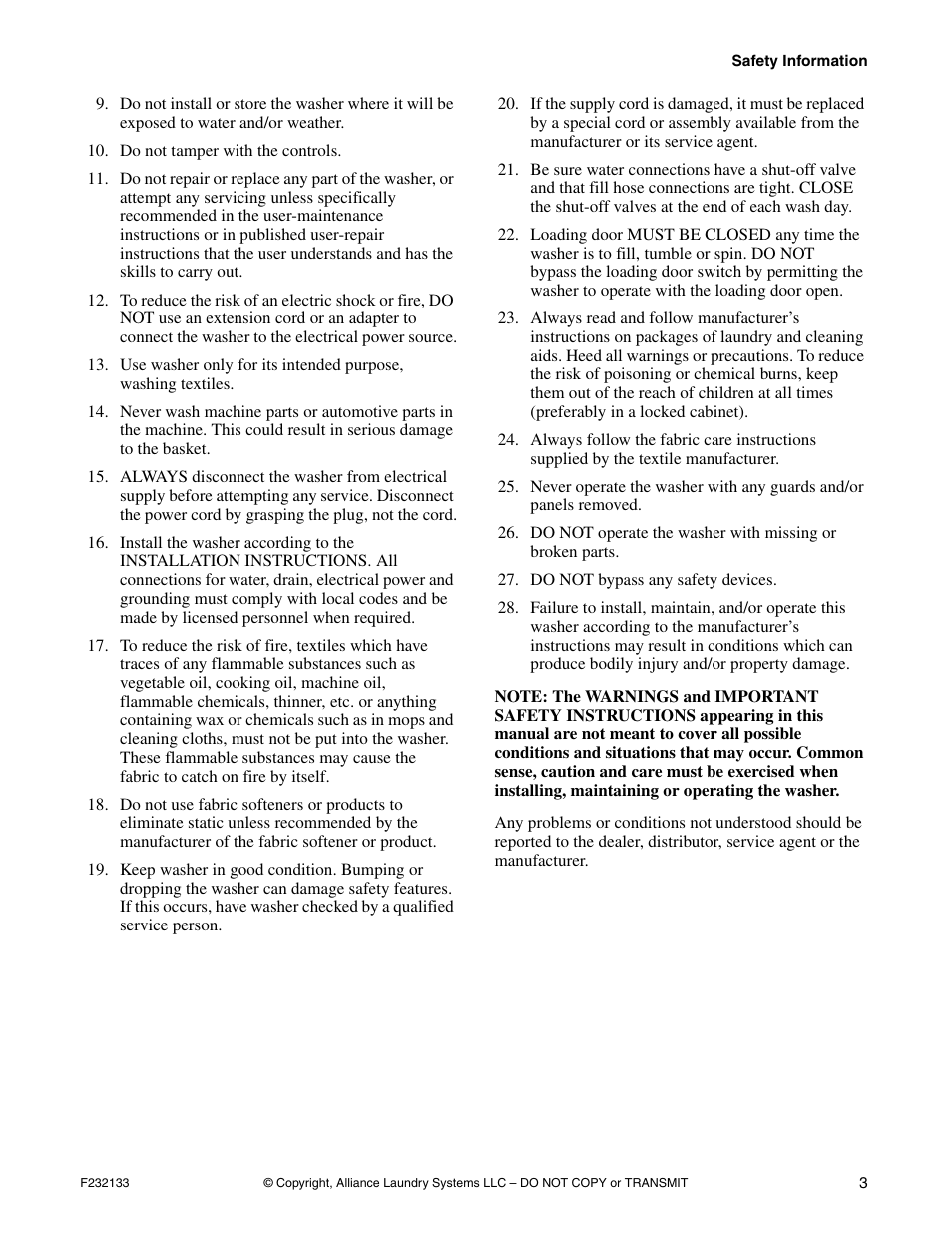 Alliance Laundry Systems Washer User Manual | Page 7 / 20