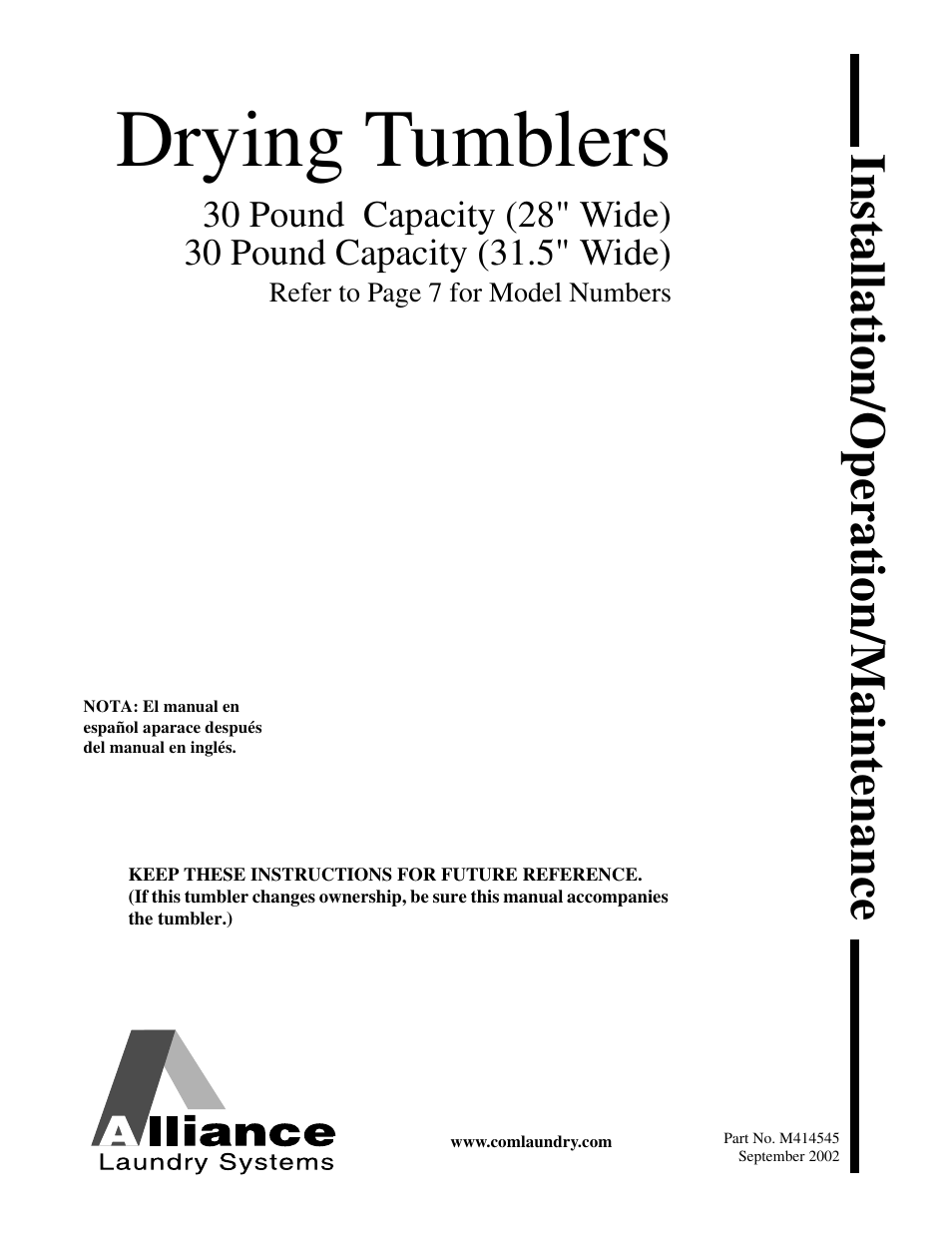 Alliance Laundry Systems 105 User Manual | 144 pages