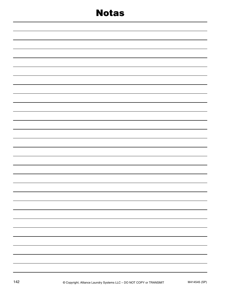 Notas | Alliance Laundry Systems 105 User Manual | Page 144 / 144