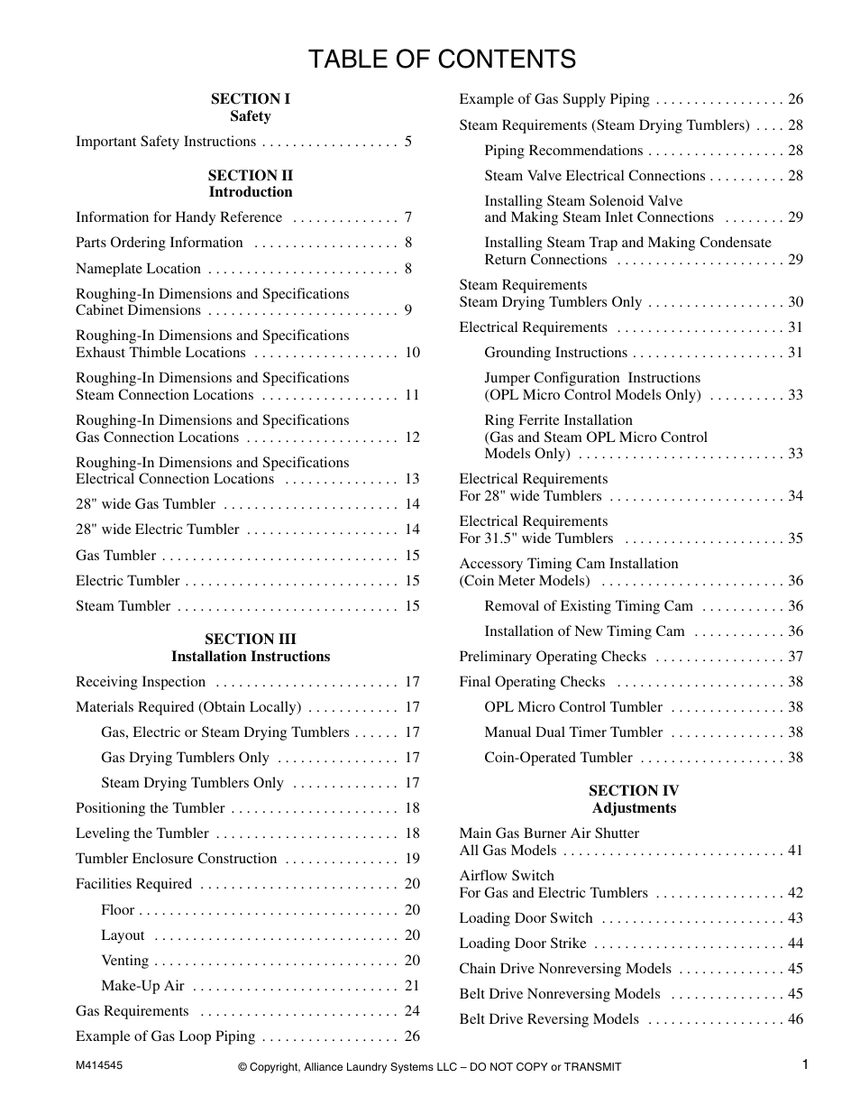 Alliance Laundry Systems 105 User Manual | Page 3 / 144