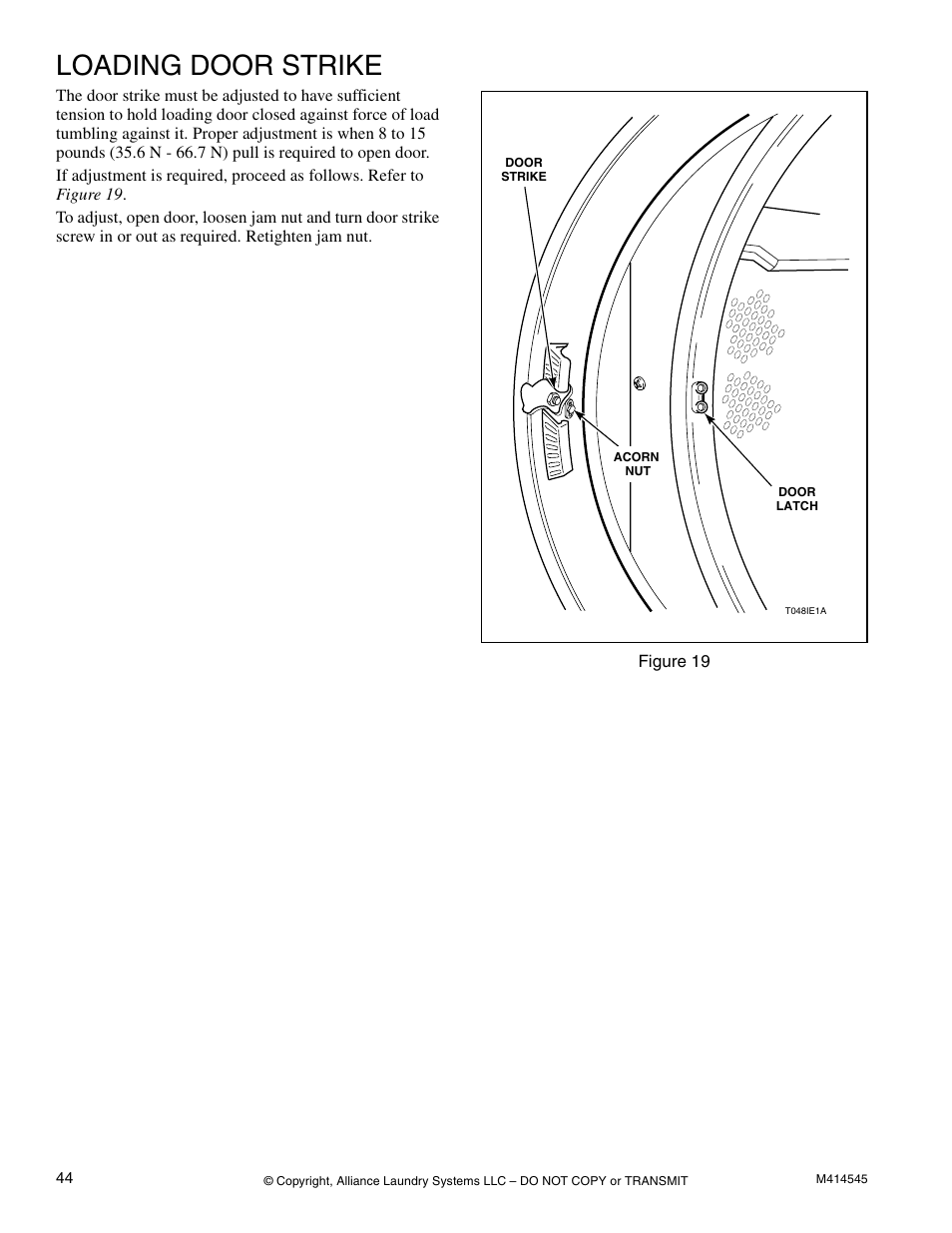 Loading door strike | Alliance Laundry Systems 105 User Manual | Page 46 / 144