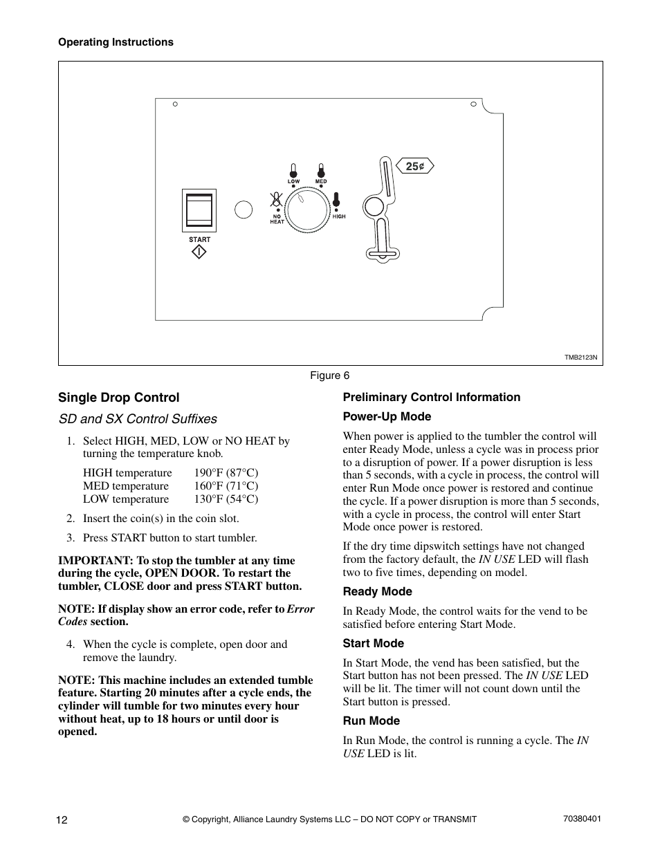 Single drop control | Alliance Laundry Systems 35 Pound Capacity User Manual | Page 14 / 28