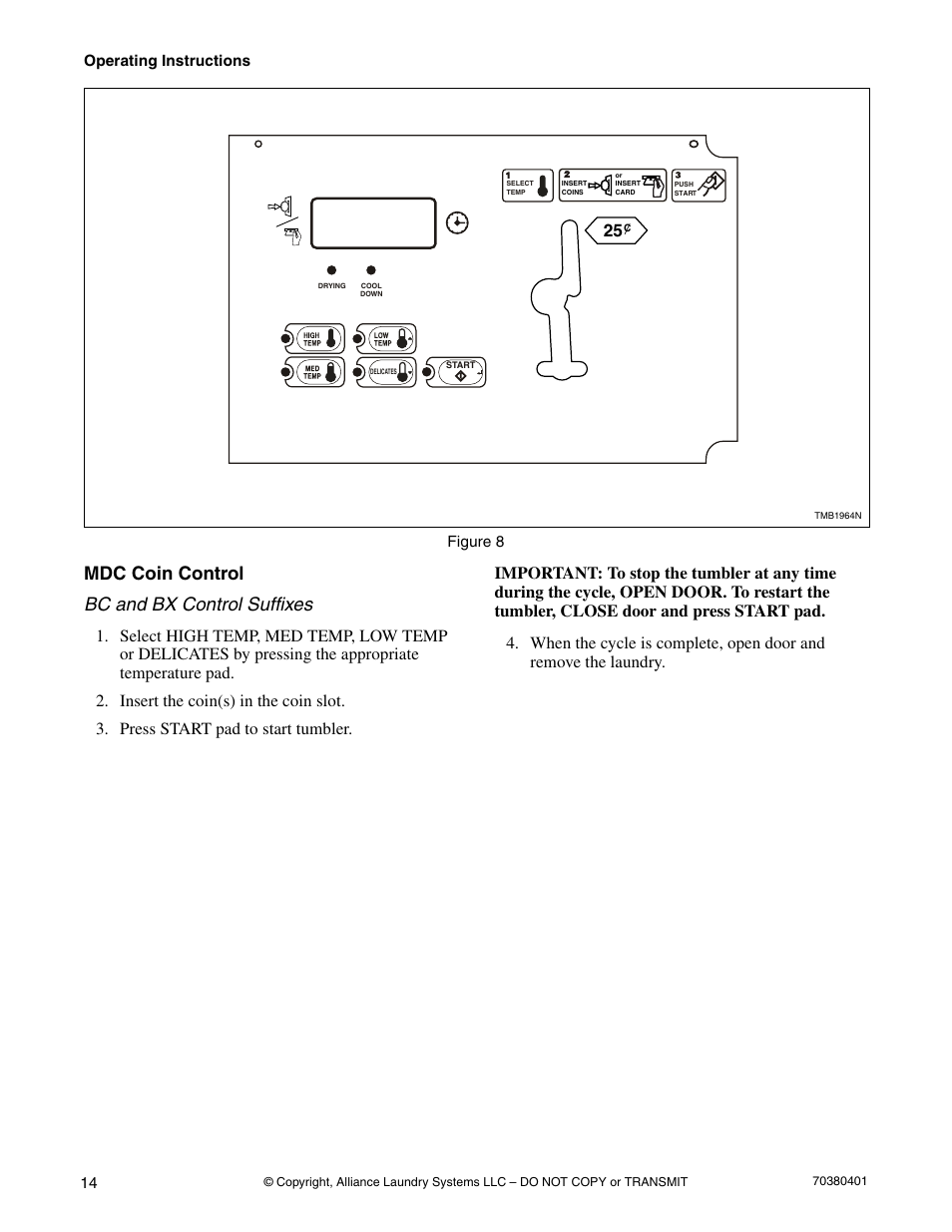 Mdc coin control, Mdc coin control bc and bx control suffixes | Alliance Laundry Systems 35 Pound Capacity User Manual | Page 16 / 28