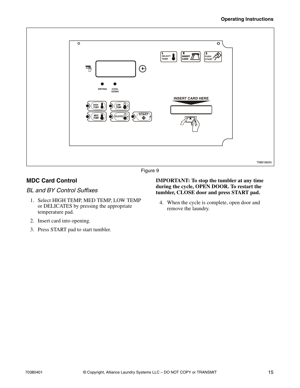 Mdc card control, Mdc card control bl and by control suffixes | Alliance Laundry Systems 35 Pound Capacity User Manual | Page 17 / 28