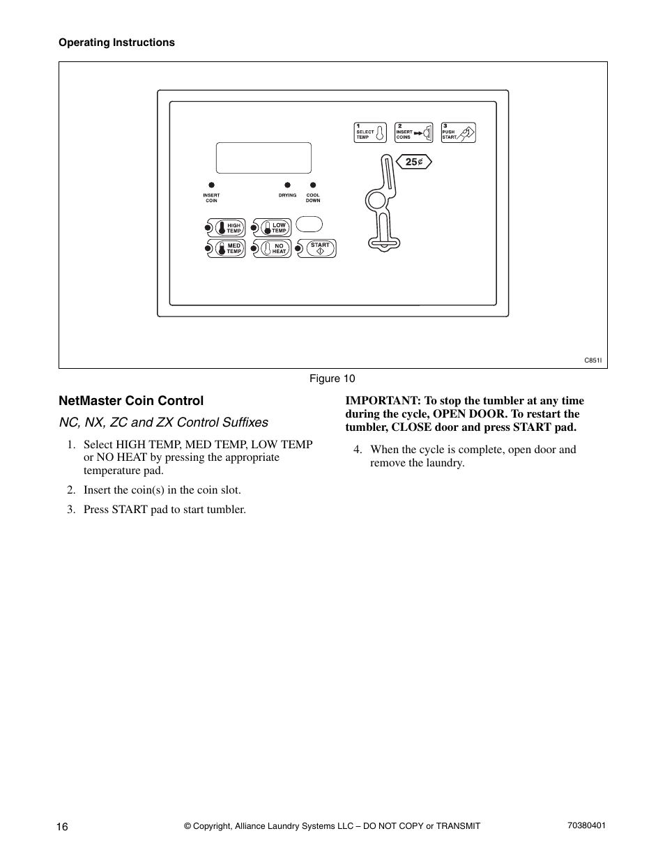 Netmaster coin control | Alliance Laundry Systems 35 Pound Capacity User Manual | Page 18 / 28