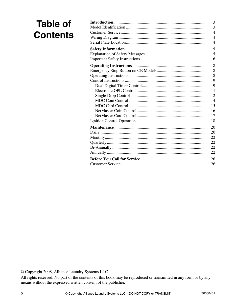 Alliance Laundry Systems 35 Pound Capacity User Manual | Page 4 / 28