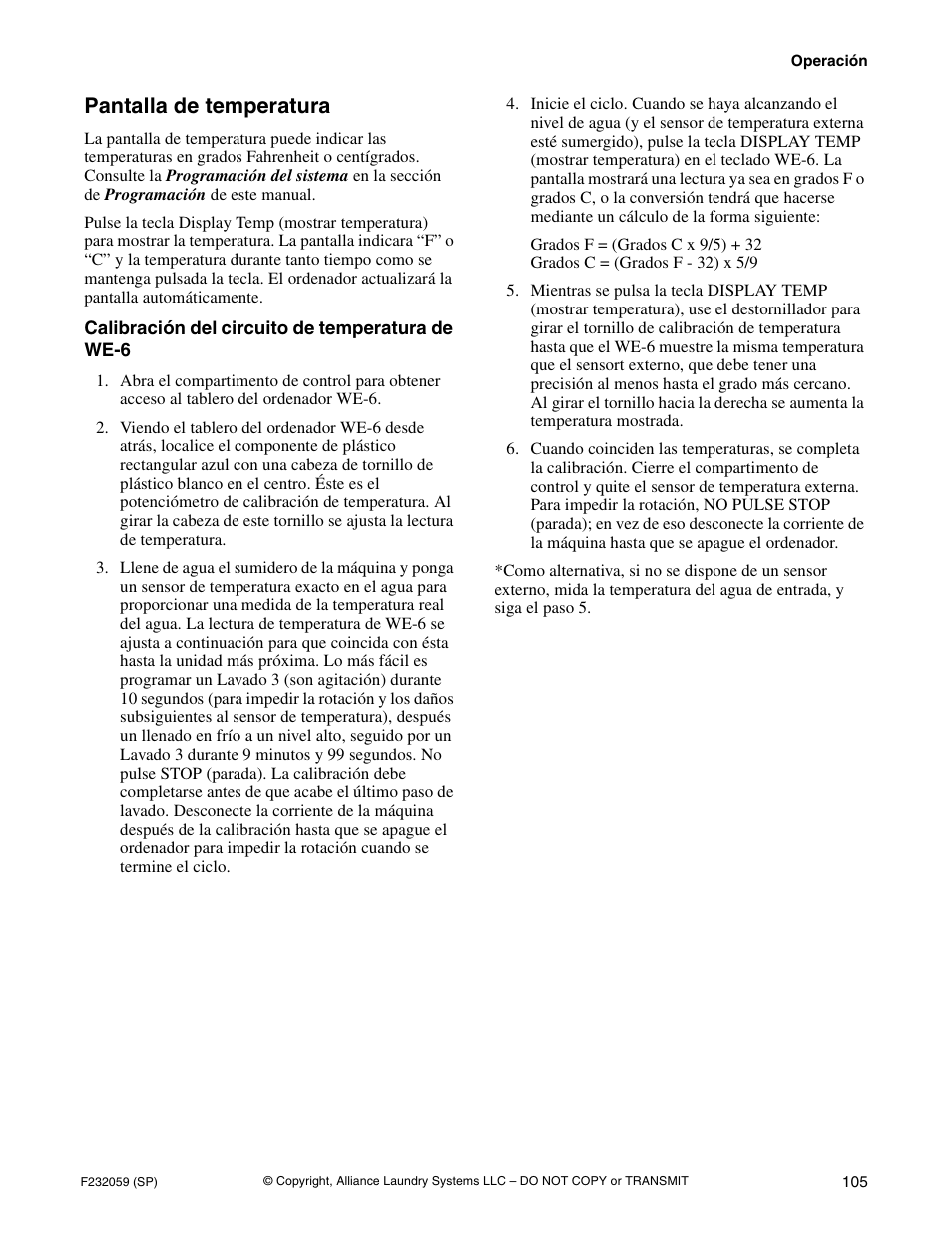 Pantalla de temperatura | Alliance Laundry Systems UF35PV User Manual | Page 107 / 162