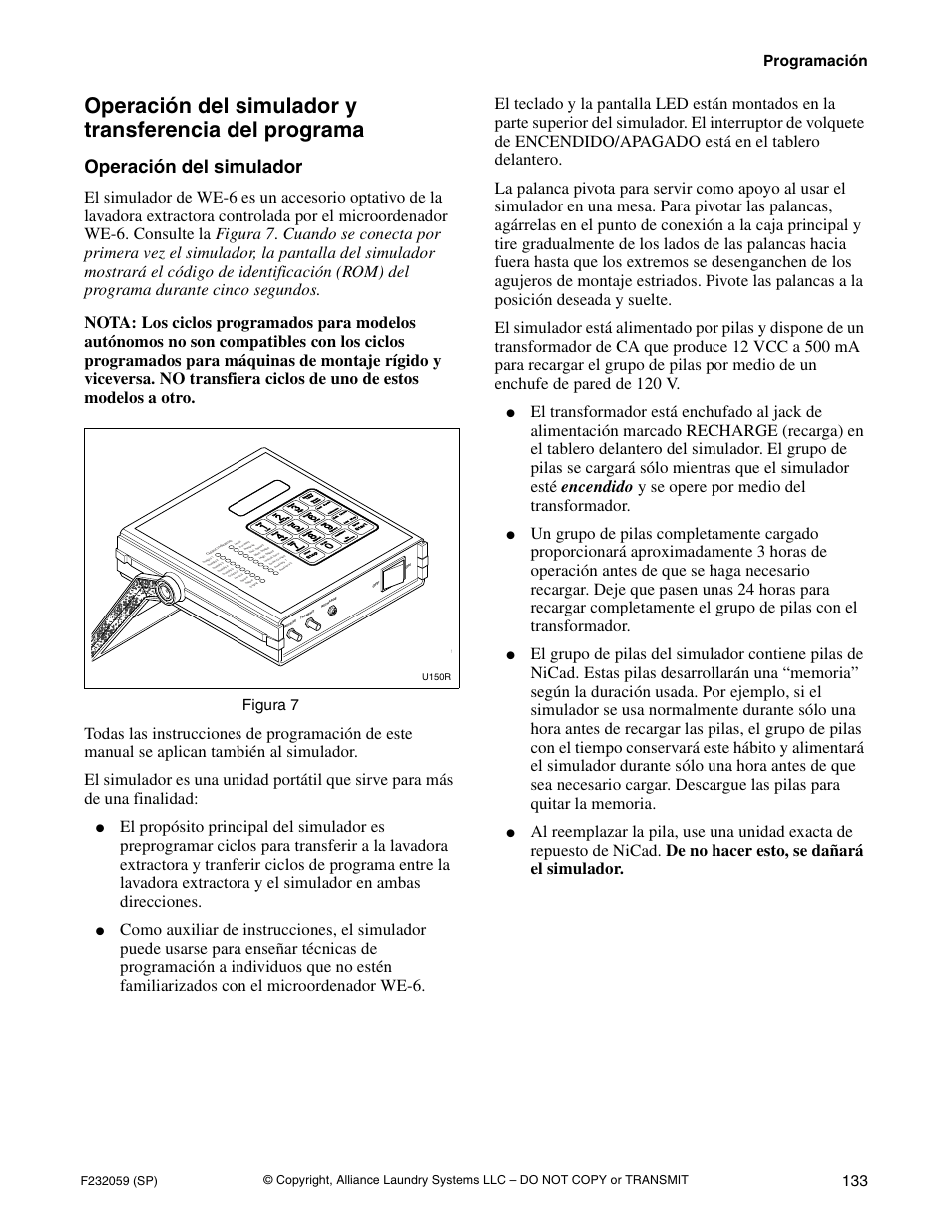 Operación del simulador, Programación 133, Figura 7 | Alliance Laundry Systems UF35PV User Manual | Page 135 / 162