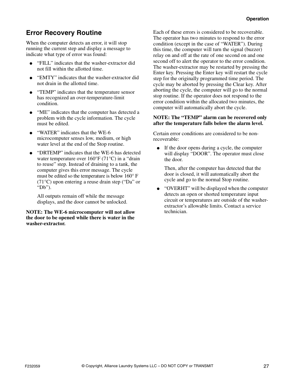 Error recovery routine | Alliance Laundry Systems UF35PV User Manual | Page 29 / 162