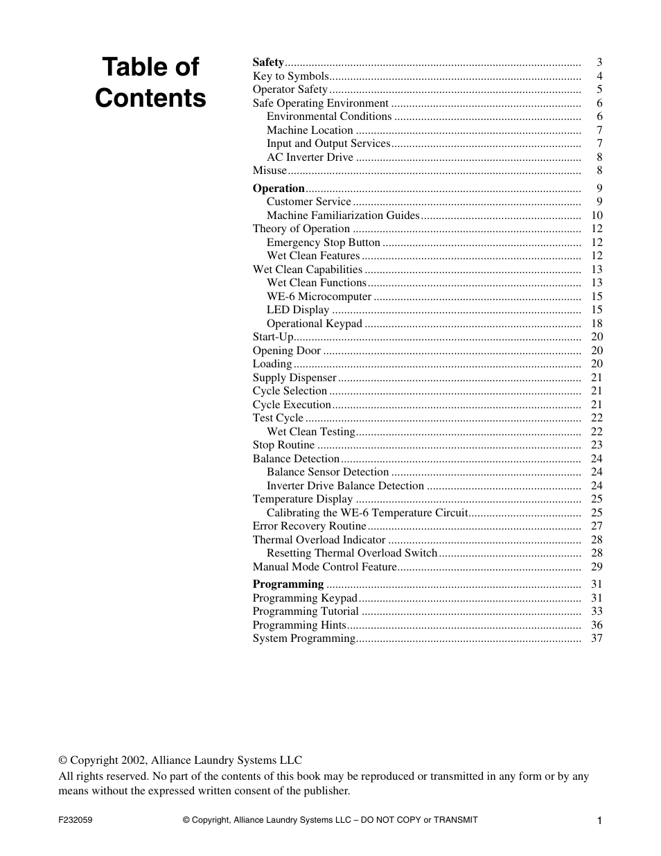 Alliance Laundry Systems UF35PV User Manual | Page 3 / 162