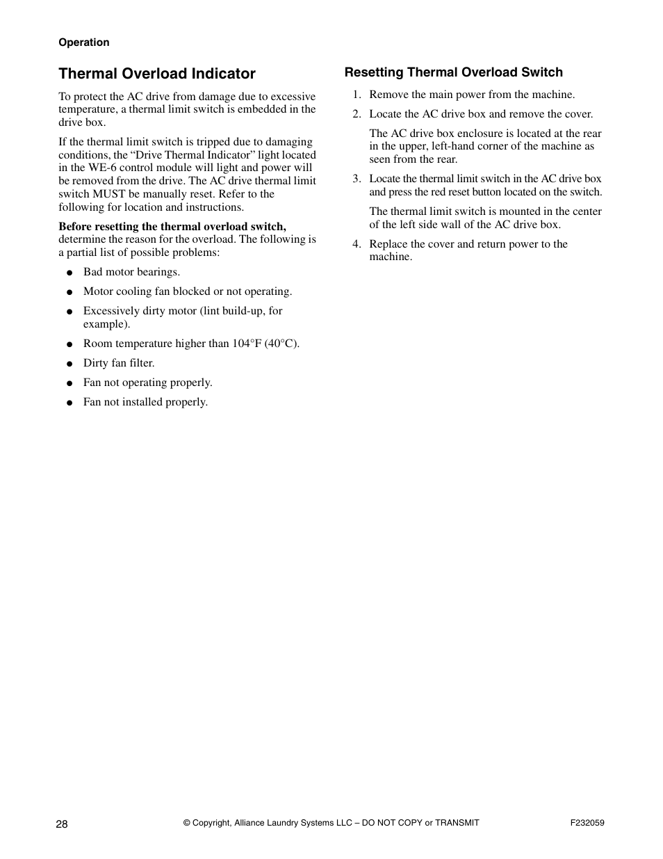 Thermal overload indicator | Alliance Laundry Systems UF35PV User Manual | Page 30 / 162