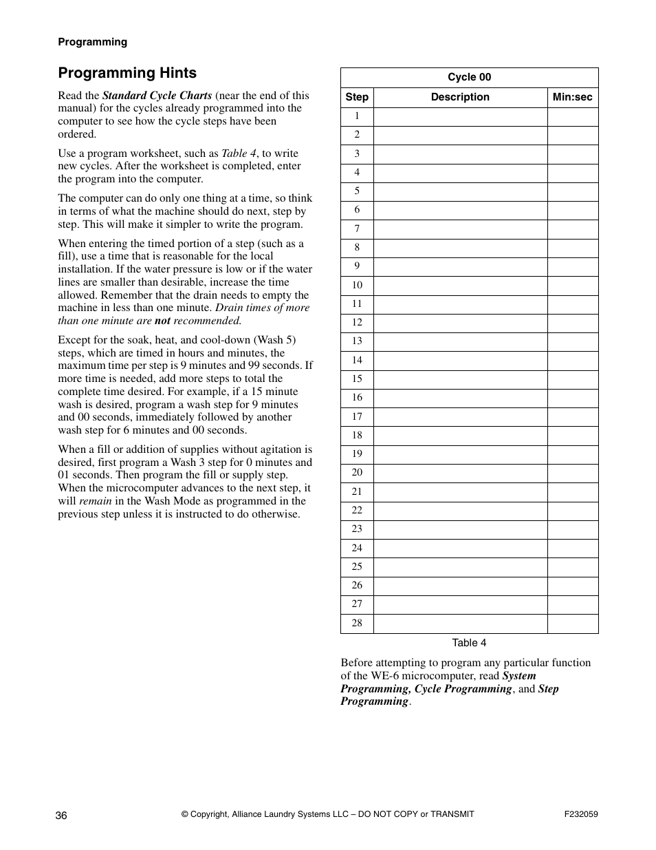 Programming hints | Alliance Laundry Systems UF35PV User Manual | Page 38 / 162