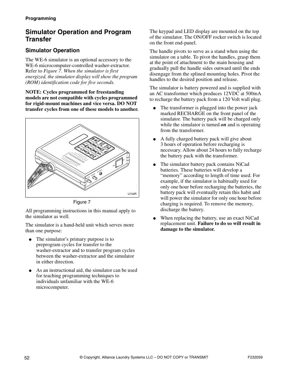 Simulator operation and program transfer, Simulator operation, Programming | Figure 7 | Alliance Laundry Systems UF35PV User Manual | Page 54 / 162