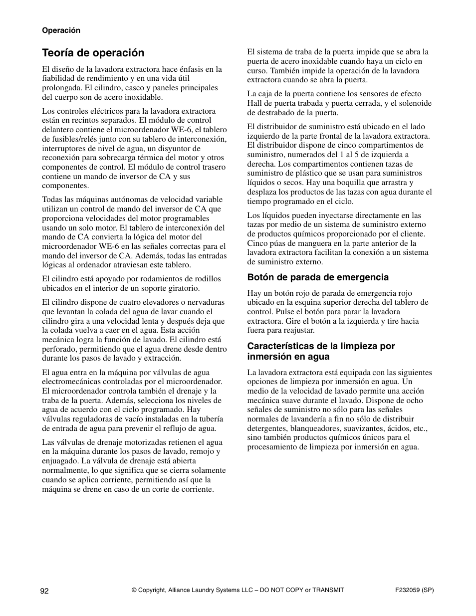 Teoría de operación | Alliance Laundry Systems UF35PV User Manual | Page 94 / 162