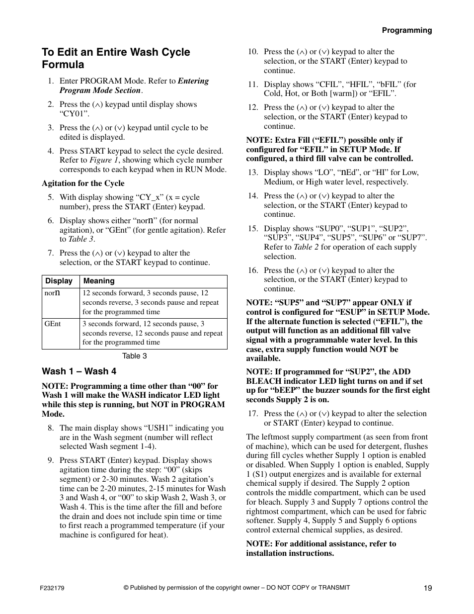 To edit an entire wash cycle formula, Wash 1 – wash 4 | Alliance Laundry Systems F232179R5 User Manual | Page 21 / 36