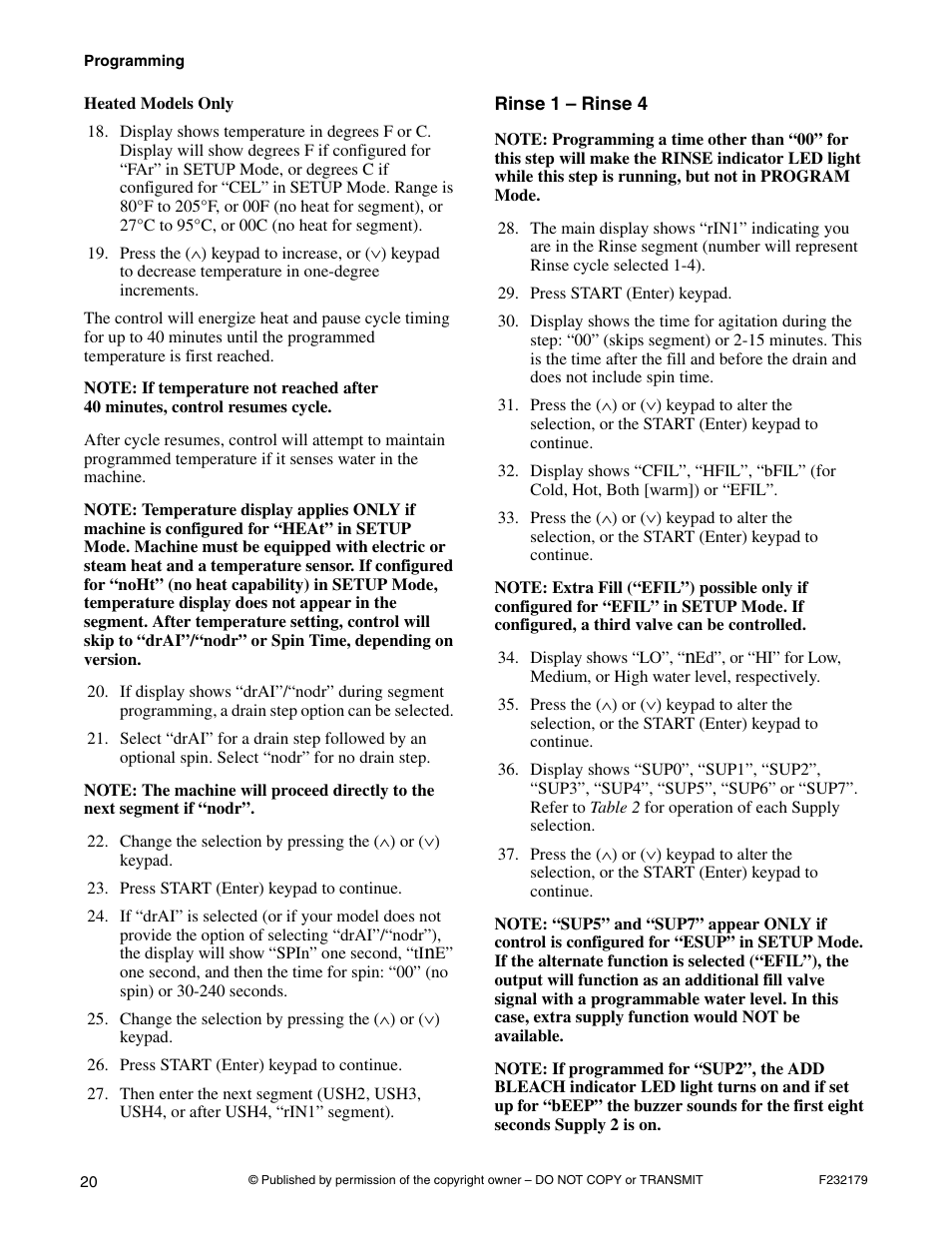 Rinse 1 – rinse 4 | Alliance Laundry Systems F232179R5 User Manual | Page 22 / 36