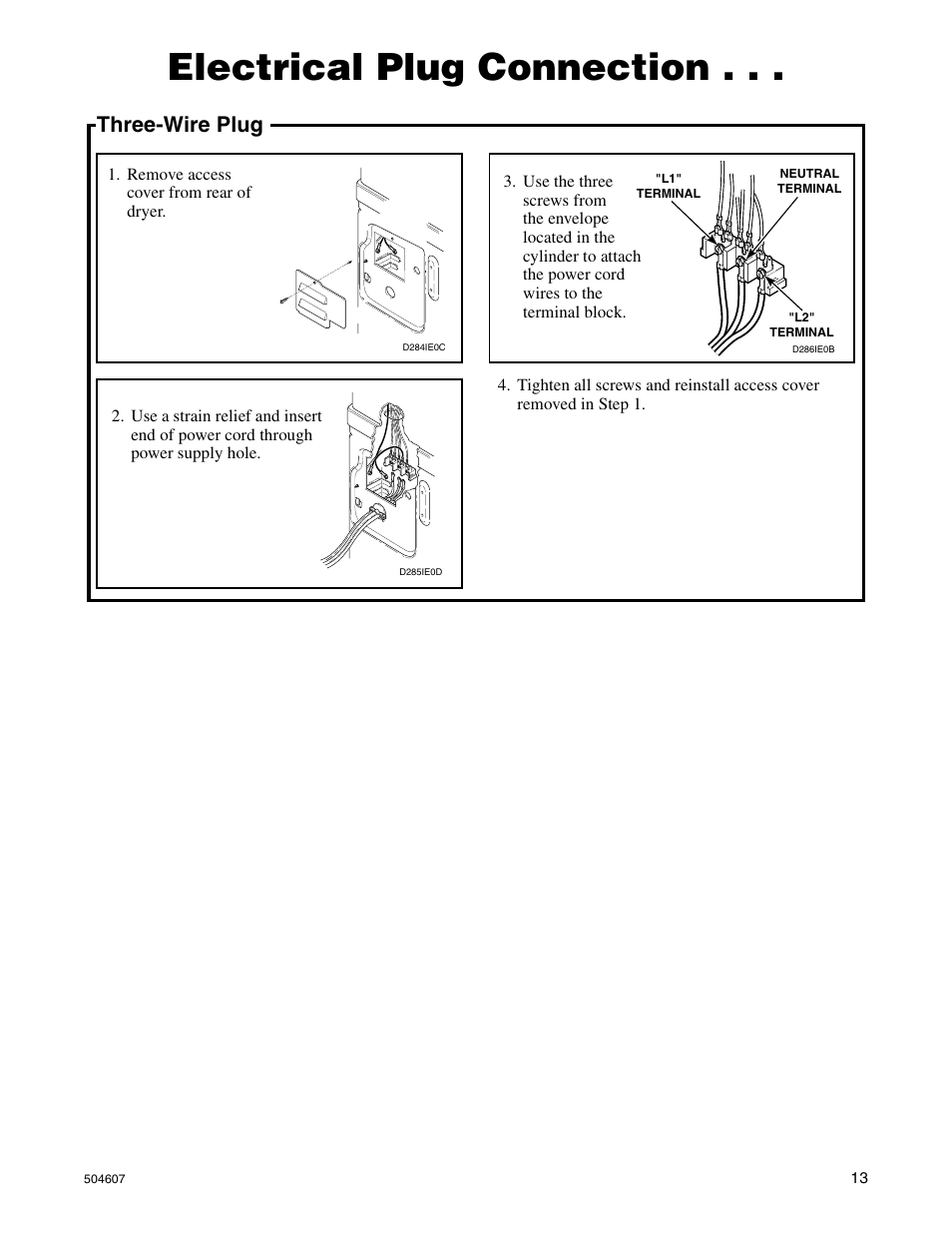 Electrical plug connection, Three-wire plug | Alliance Laundry Systems LES37A User Manual | Page 15 / 52