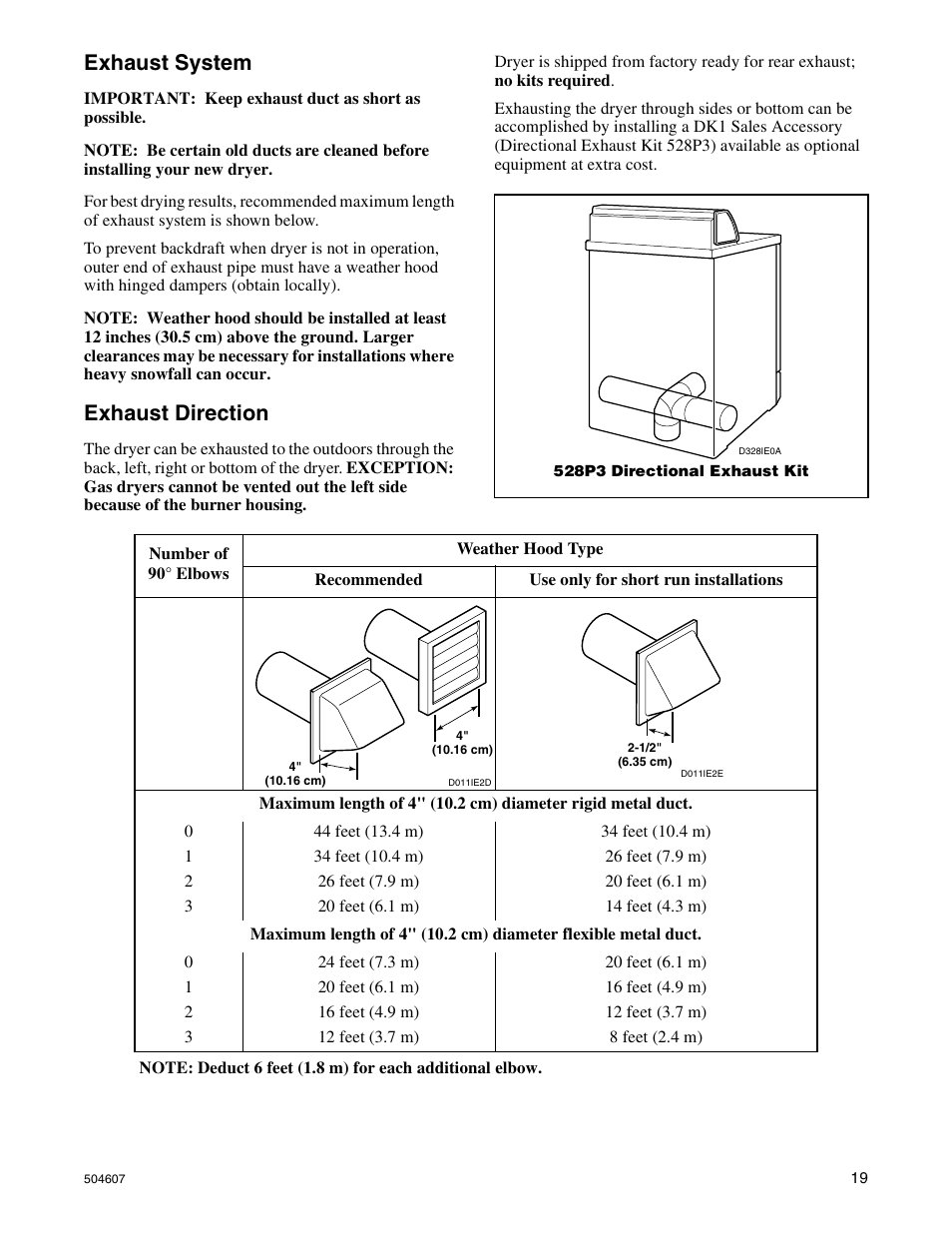 Exhaust system, Exhaust direction | Alliance Laundry Systems LES37A User Manual | Page 21 / 52
