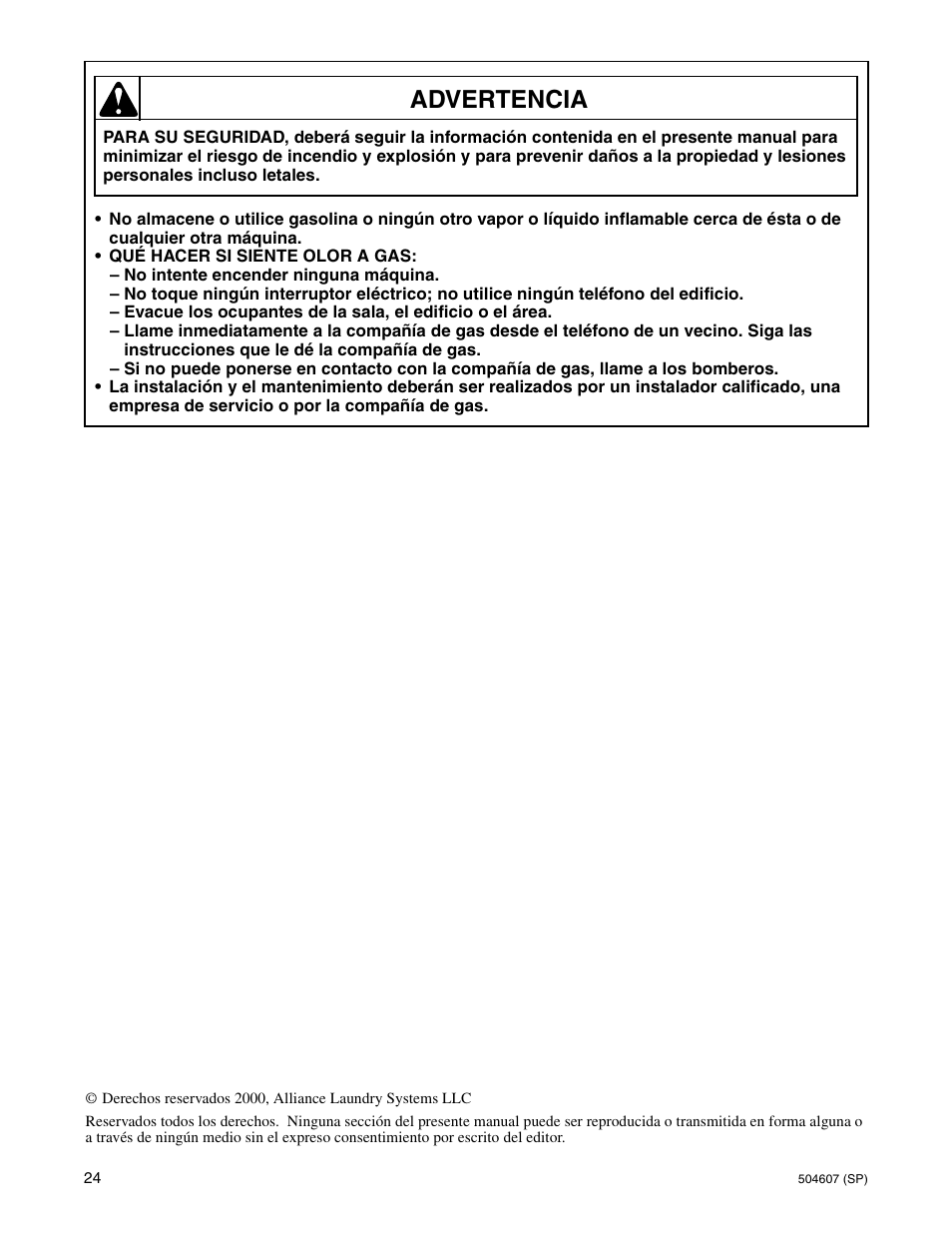 Advertencia | Alliance Laundry Systems LES37A User Manual | Page 26 / 52