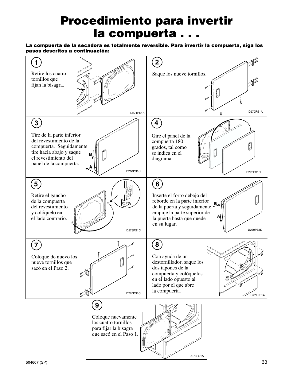 Procedimiento para invertir la compuerta | Alliance Laundry Systems LES37A User Manual | Page 35 / 52