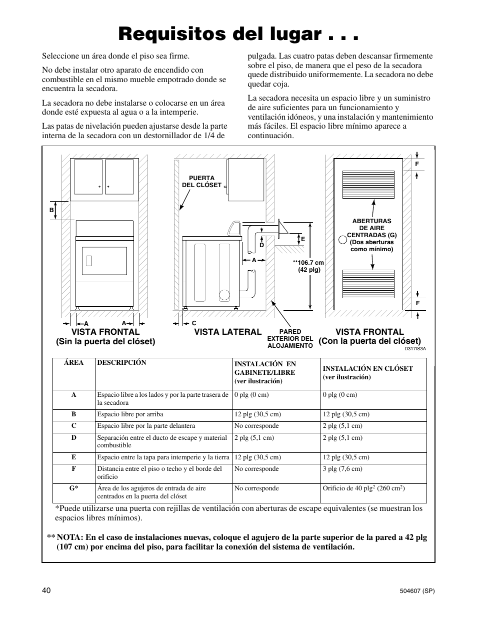 Requisitos del lugar | Alliance Laundry Systems LES37A User Manual | Page 42 / 52