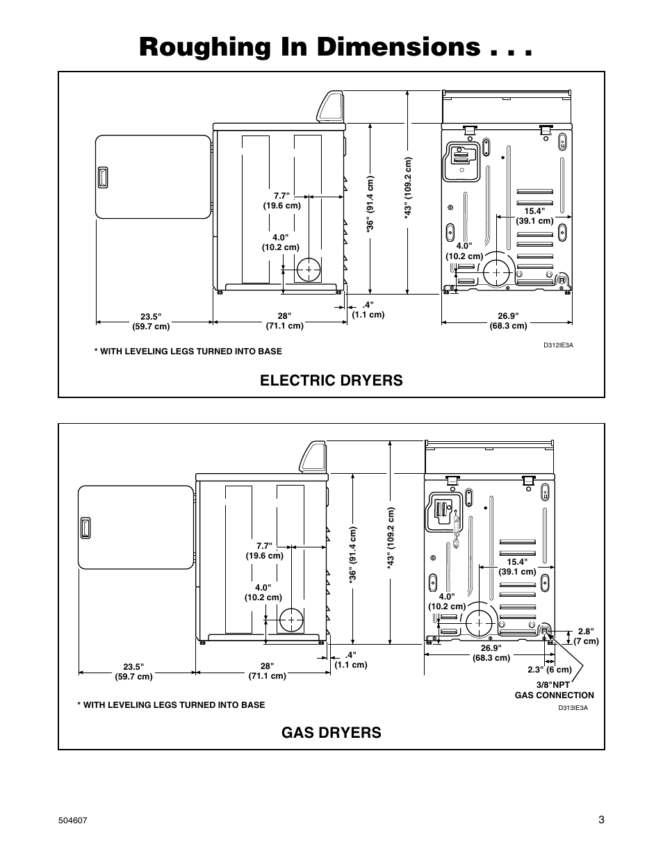 Roughing in dimensions, Electric dryers, Gas dryers | Alliance Laundry Systems LES37A User Manual | Page 5 / 52