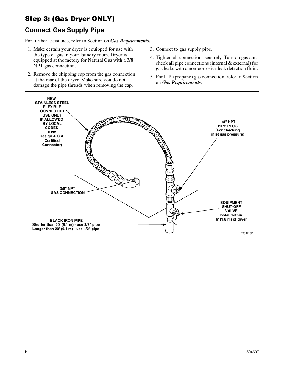 Step 3: (gas dryer only) connect gas supply pipe | Alliance Laundry Systems LES37A User Manual | Page 8 / 52