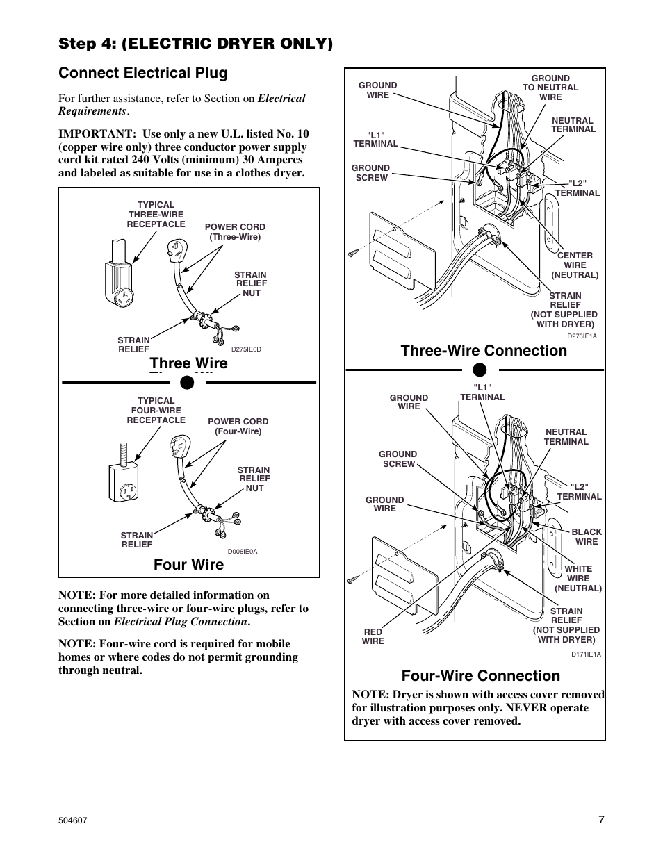 Three wire, Three wire four wire, Three-wire connection | Four-wire connection | Alliance Laundry Systems LES37A User Manual | Page 9 / 52