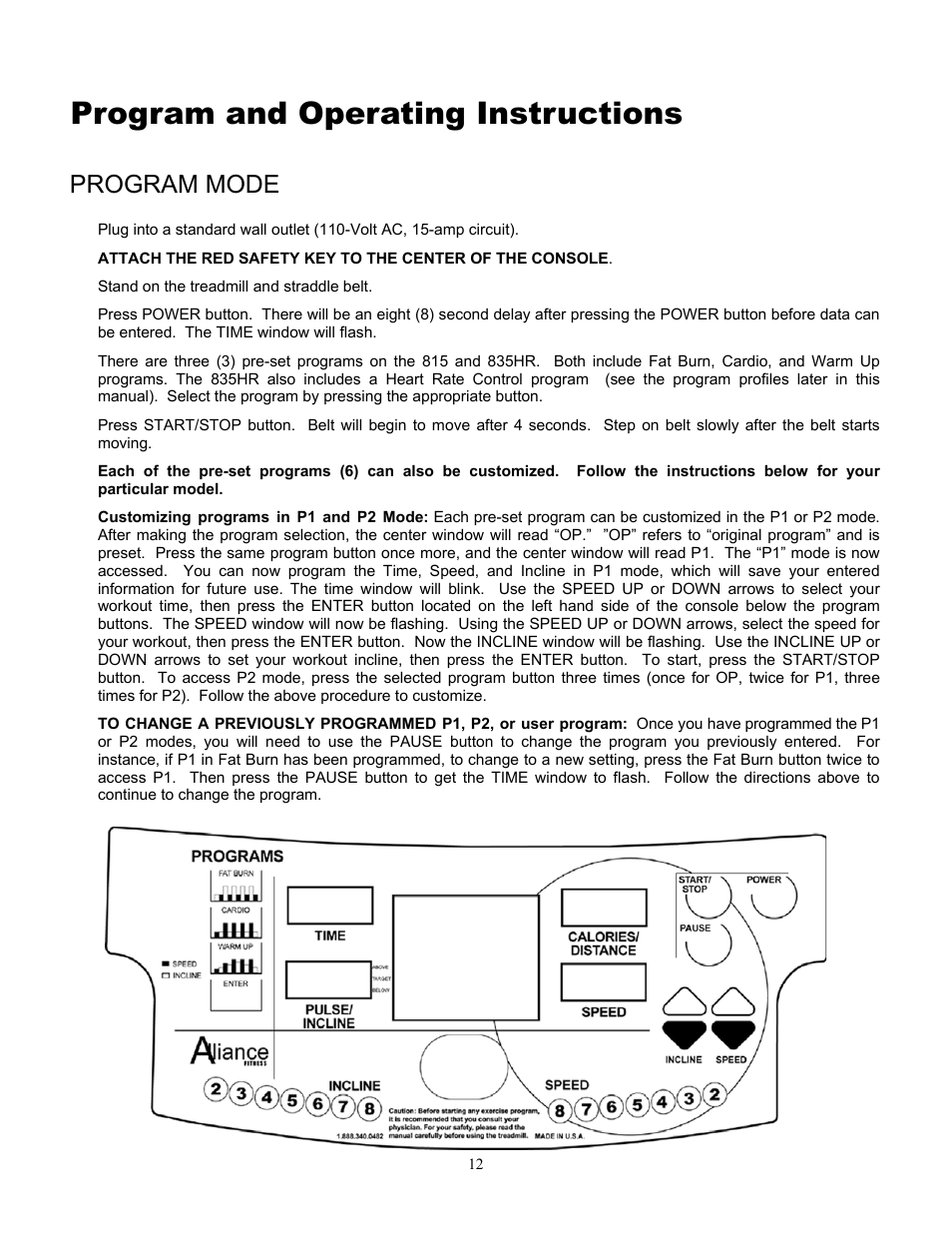 Program and operating instructions, Program mode | Alliance Laundry Systems 815 User Manual | Page 12 / 21