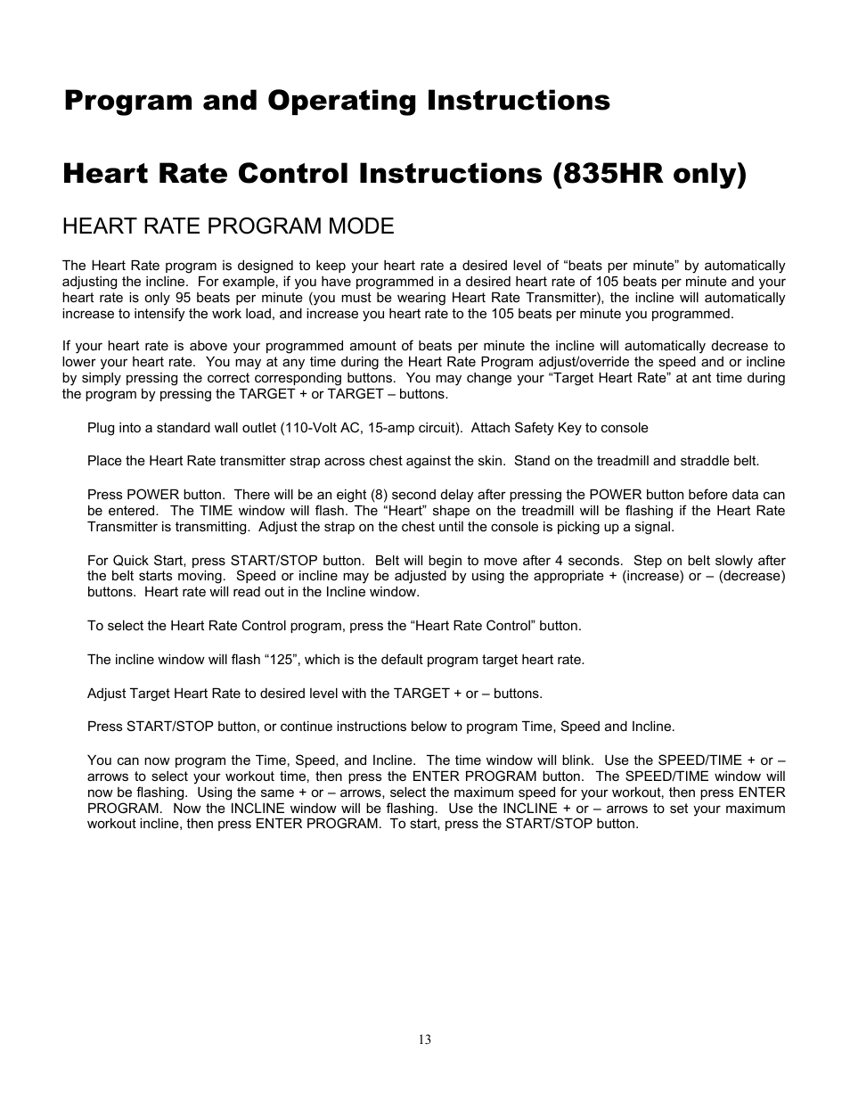 Heart rate program mode | Alliance Laundry Systems 815 User Manual | Page 13 / 21