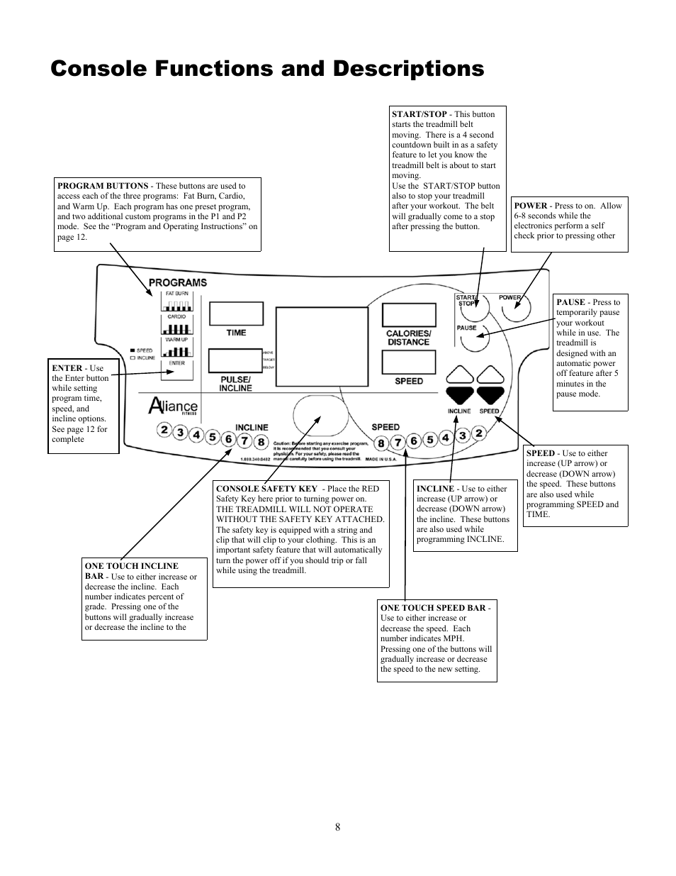 Console functions and descriptions | Alliance Laundry Systems 815 User Manual | Page 8 / 21