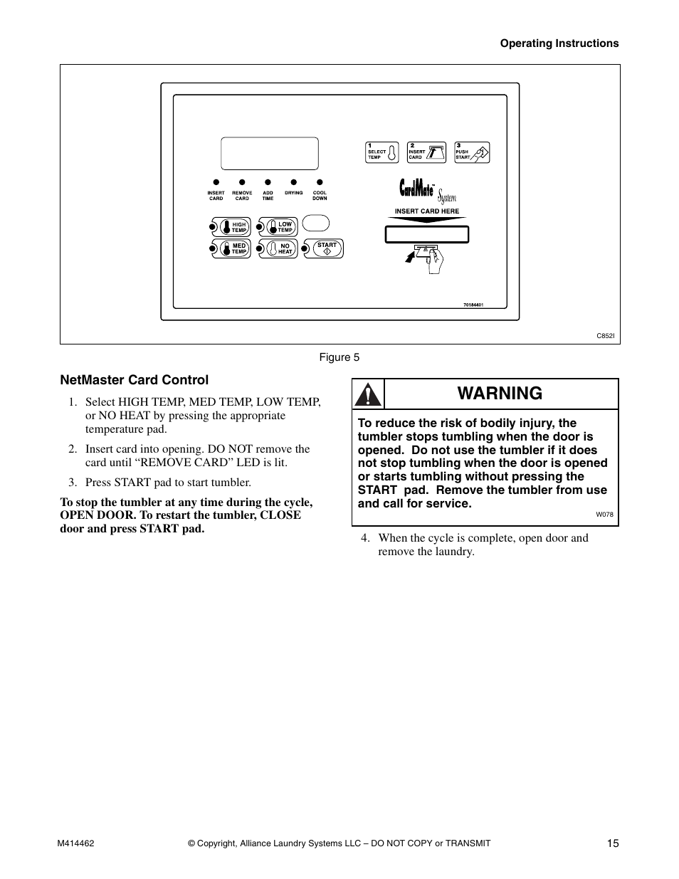 Warning | Alliance Laundry Systems T453I User Manual | Page 17 / 68